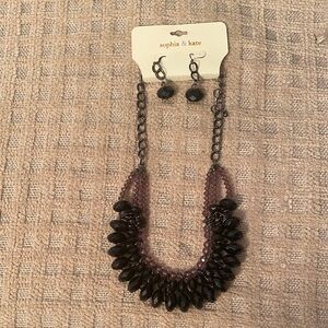 Purple and Black Bead Statement Necklace & Earring Set